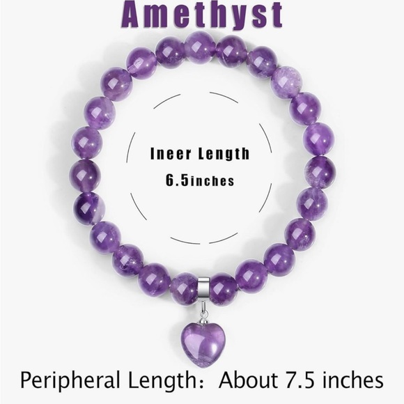 🆕New Amethyst Healing Beaded Bracelet with Heart Charm - Picture 7 of 7